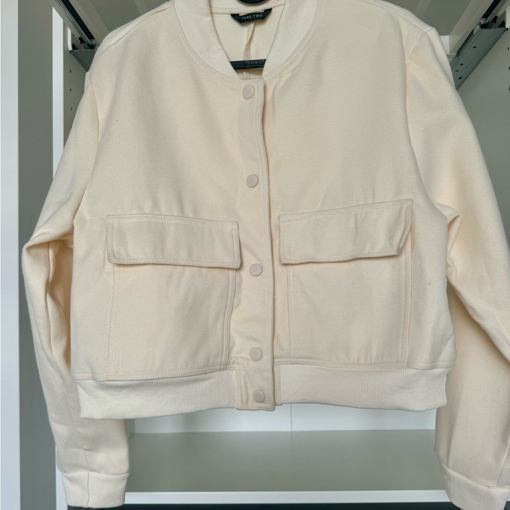 Maje Jacket Womens Small Gray Cream Cotton